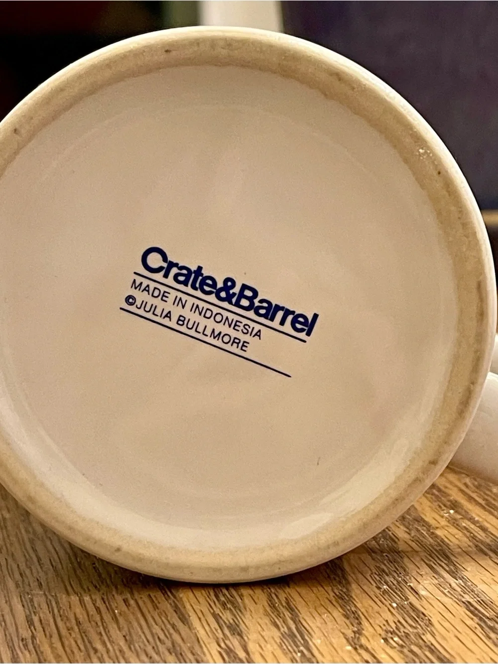 Crate & Barrel Christmas Coffee Cocoa Mug Tea Cup Julia Bullmore Hat Scarf Bird